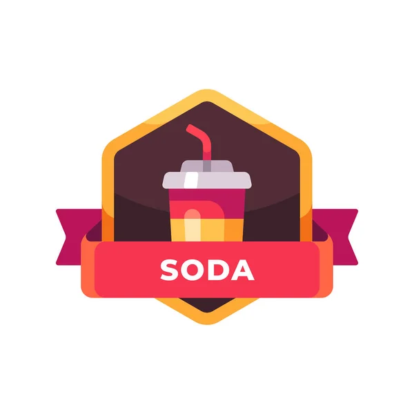 Bebida de soda taza de plástico con una pajita. Comida rápida icono plano — Vector de stock