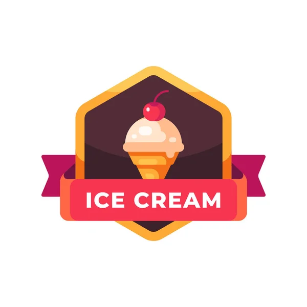 Třešňová zmrzlina odznak plochý ikona — Stockový vektor
