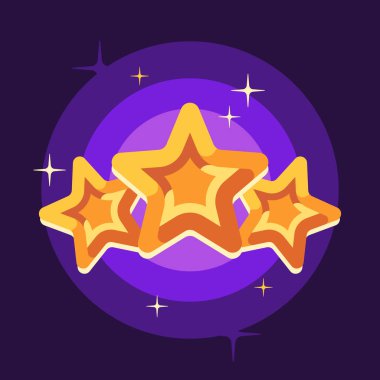 Mor zemin üzerinde üç altın yıldız düz çizim