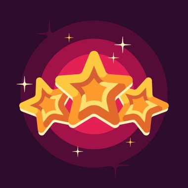 Kırmızı zemin üzerinde üç altın yıldız düz çizim