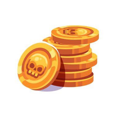 Altın korsan madeni para ve kafatası düz çizim