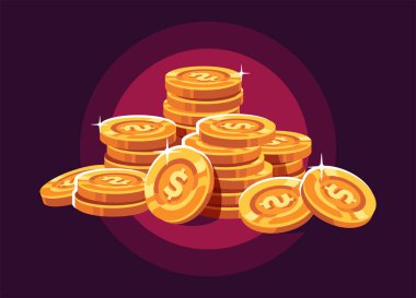 Kırmızı arkaplanda altın para yığını