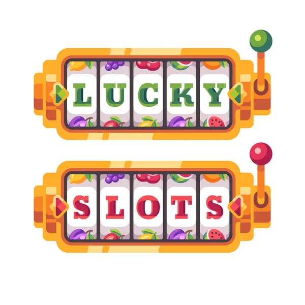 Máquina Tragamonedas Dorada Con Letras Lucky Slots Casino Ilustración Plana — Archivo Imágenes Vectoriales