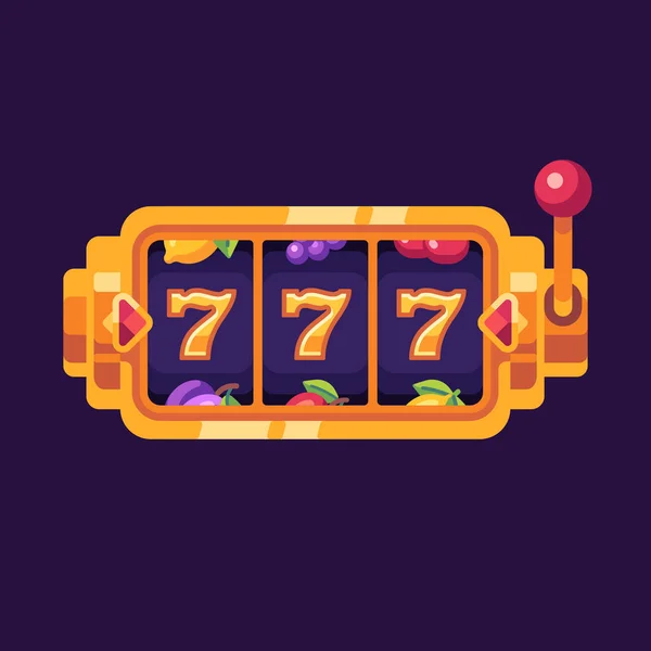 Golden Slot Machine 777 Symbols Dark Background Casino Flat Illustration — Stock Vector