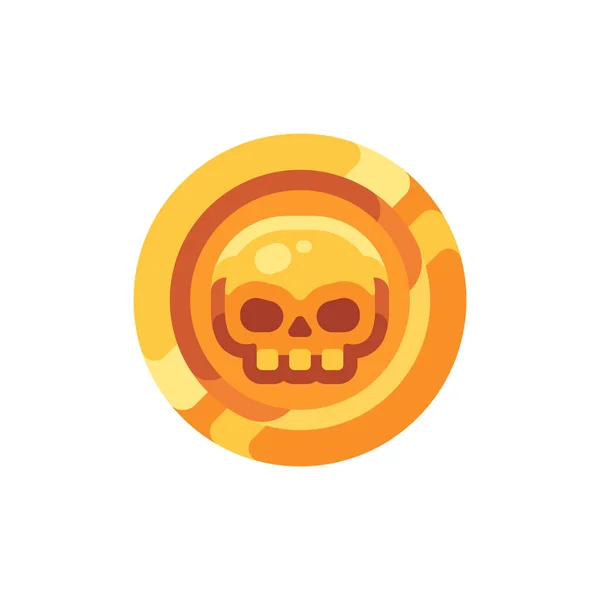 Gold Pirate Coin Skull Flat Icon — Stock Vector