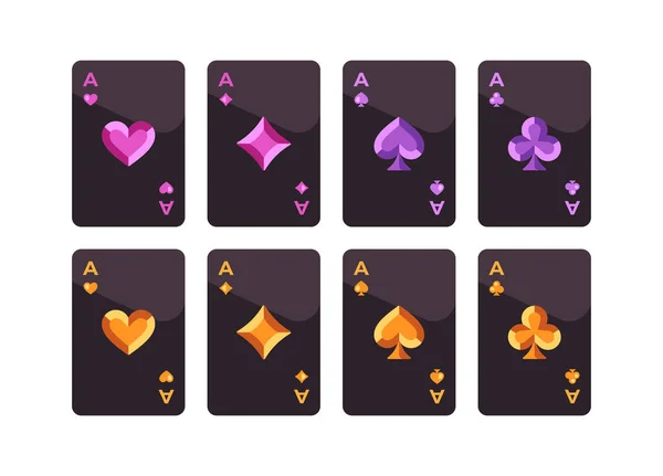 Černé Hrací Karty Symboly Drahokamů Poker Ploché Ilustrace — Stockový vektor