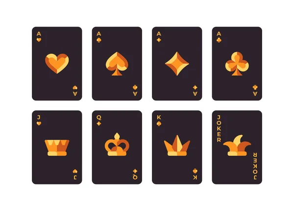 Jogo Cartas Preto Dourado Poker Ilustração Plana — Vetor de Stock