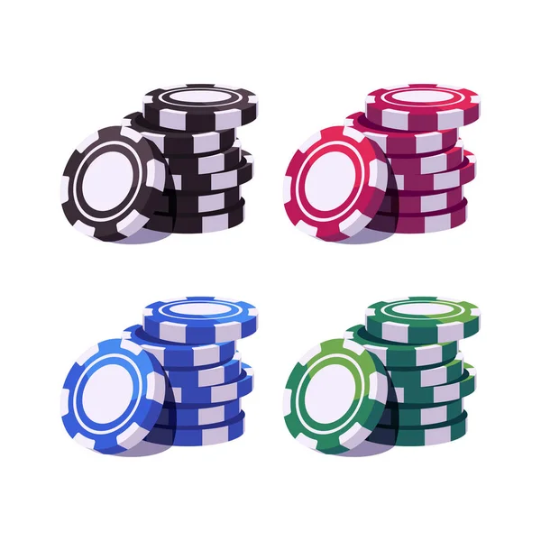 Set Colored Poker Chips Stacks Casino Illustration — Stock Vector