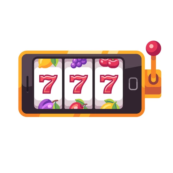 Golden Smartphone Slot Machine Screen Online Slot Game Flat Illustration — Stock Vector