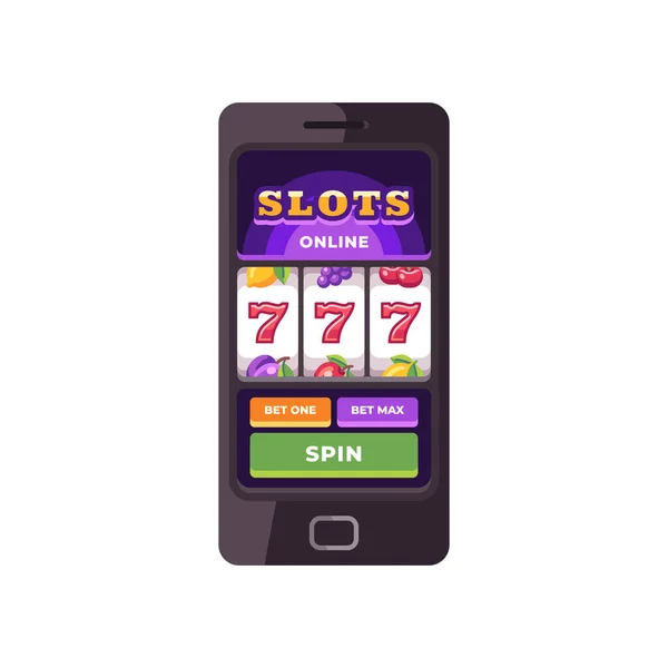 Smartphone Mit Spielautomaten Auf Dem Bildschirm Online Casino Flache Illustration — Stockvektor