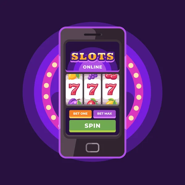 Smartphone Com Jogo Slots Tela Casino Online Ilustração Plana Sobre —  Vetores de Stock