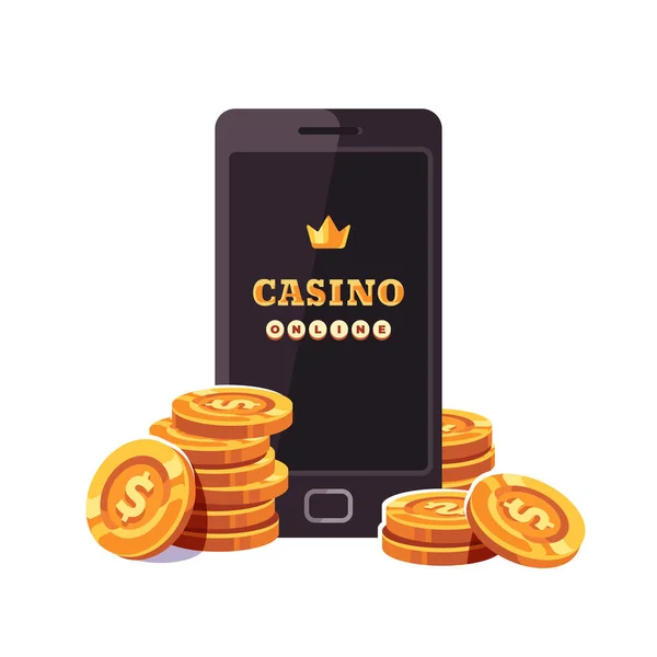 Смартфон Золотыми Монетами Концепция Онлайн Казино — стоковый вектор