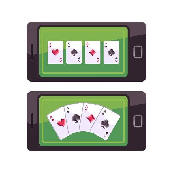 Jugar Las Cartas Pantalla Del Teléfono Inteligente Concepto Poker Online — Archivo Imágenes Vectoriales