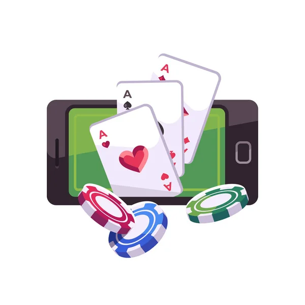 Pokerchips Und Karten Fliegen Aus Dem Smartphone Online Casino Konzept — Stockvektor