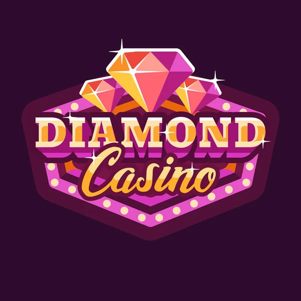 Diamante Casino Rosa Oro Retro Segno Tendone Piatto Illustrazione — Vettoriale Stock