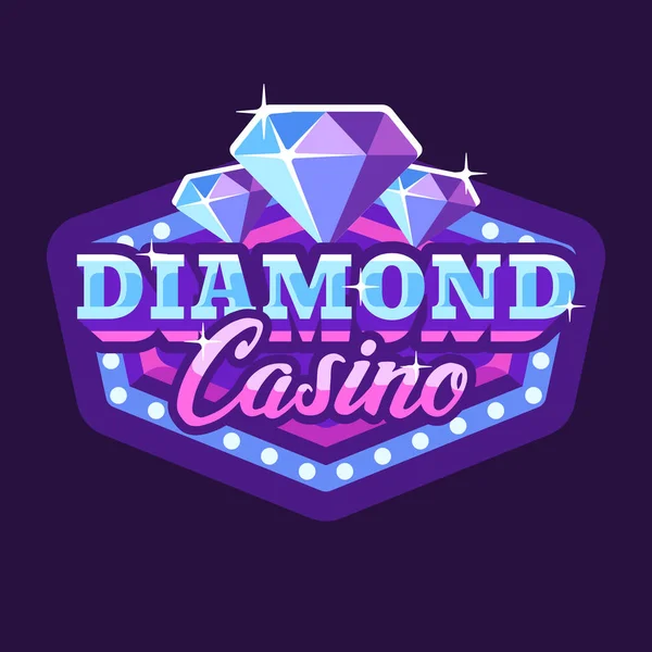 Diamante Casino Viola Blu Retro Insegna Tendone Piatto Illustrazione — Vettoriale Stock