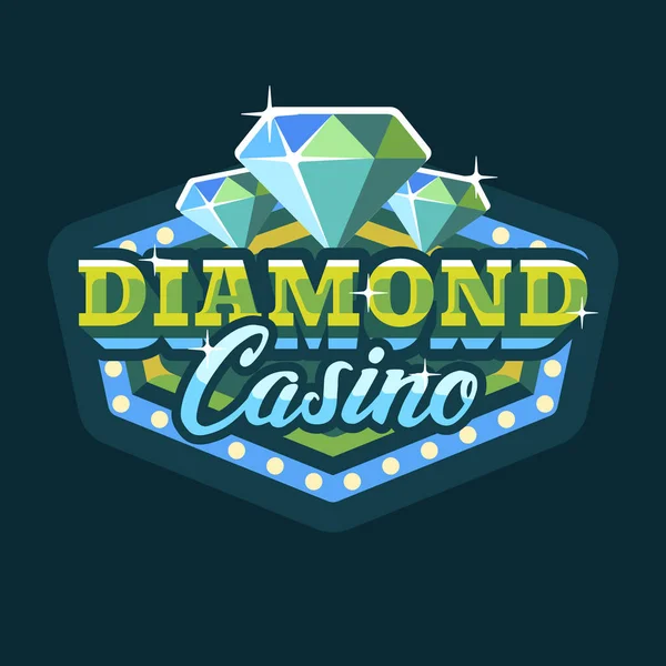 Diamante Casino Verde Blu Retro Insegna Tendone Piatto Illustrazione — Vettoriale Stock