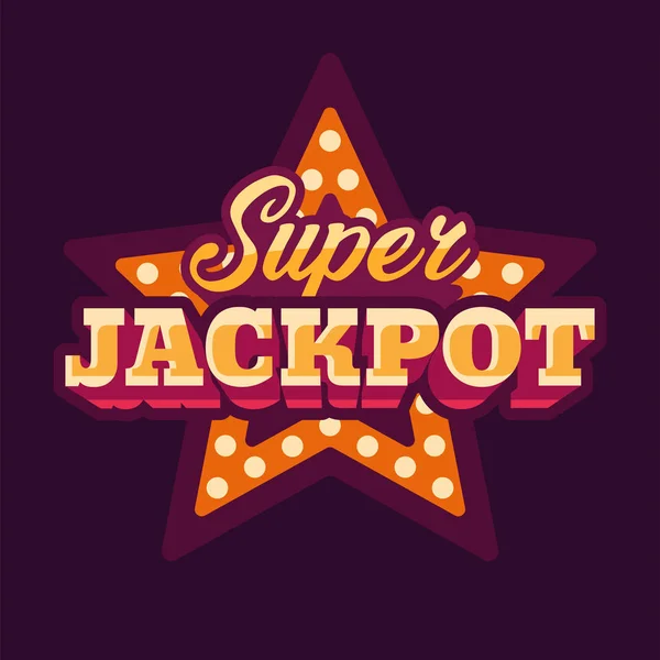 Super Jackpot Casino Stella Rossa Retro Segno Piatto Illustrazione — Vettoriale Stock