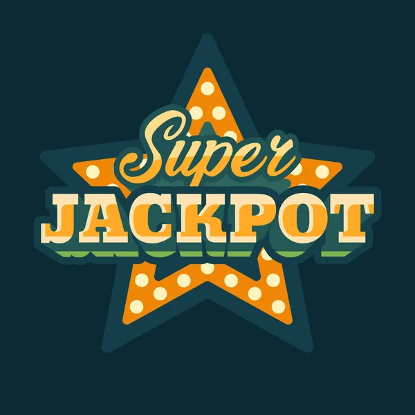 Super Jackpot Casino Estrella Verde Retro Signo Ilustración Plana — Archivo Imágenes Vectoriales