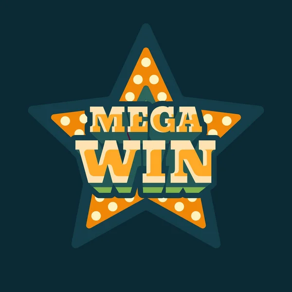 Mega Win Casino Étoile Verte Signe Rétro Plat Illustration — Image vectorielle