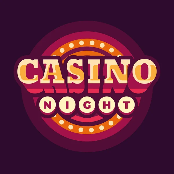 Casino Noche Rojo Redondo Retro Signo Plano Ilustración — Archivo Imágenes Vectoriales