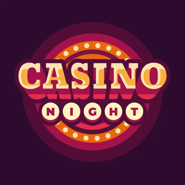 Casinò Notte Rosso Rotondo Retro Segno Piatto Illustrazione — Vettoriale Stock