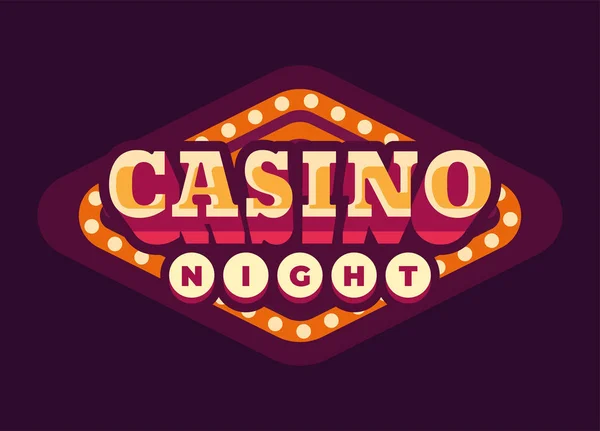 Casino Noite Vermelho Losango Retro Sinal Plana Ilustração — Vetor de Stock