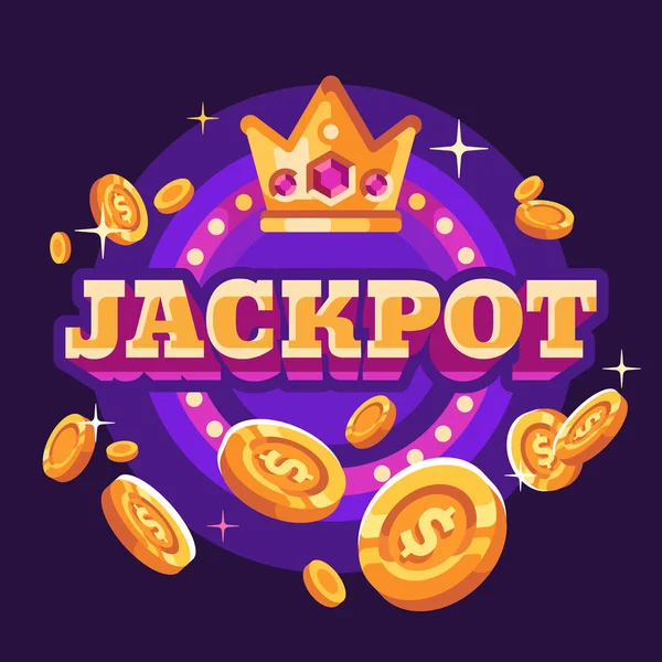 Jackpot Casino Roxo Rodada Retro Sinal Com Voar Moedas Ouro — Vetor de Stock