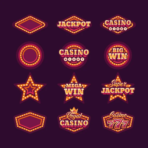 Colección Brillantes Rojo Retro Casino Signos — Archivo Imágenes Vectoriales