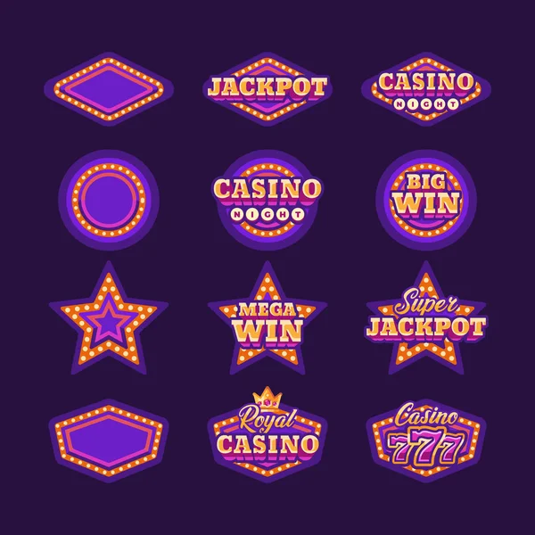 收集闪亮的紫色复古赌场标志 — 图库矢量图片