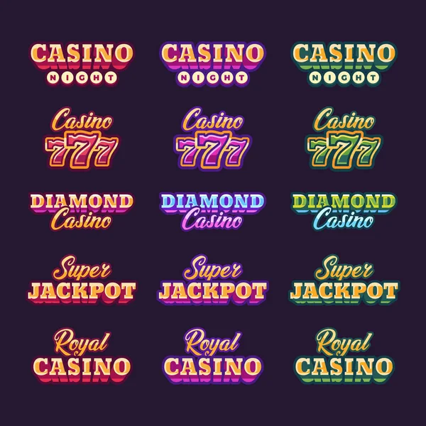 Colección Brillante Tipografía Casino Retro Rojo Púrpura Verde — Archivo Imágenes Vectoriales