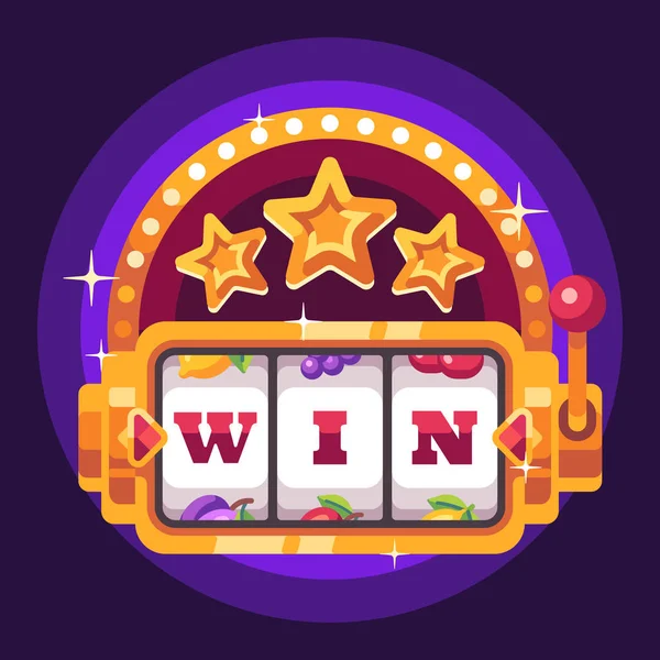 Slot Machine Met Het Woord Win Gouden Sterren Casino Platte — Stockvector