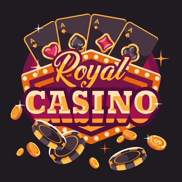 Royal Casino Illustration Med Spillekort Poker Chips Guldmønter – Stock-vektor