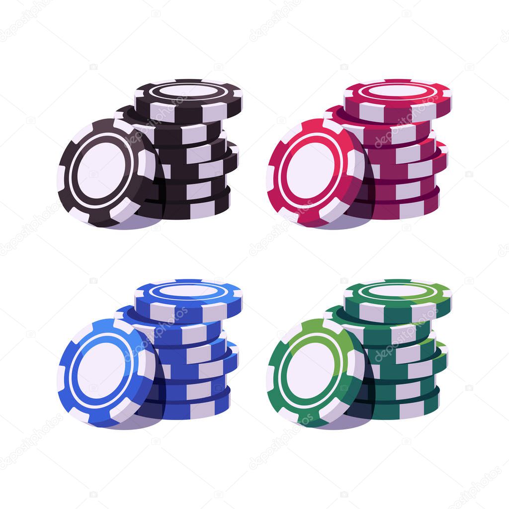 Set of colored poker chips stacks. Casino illustration