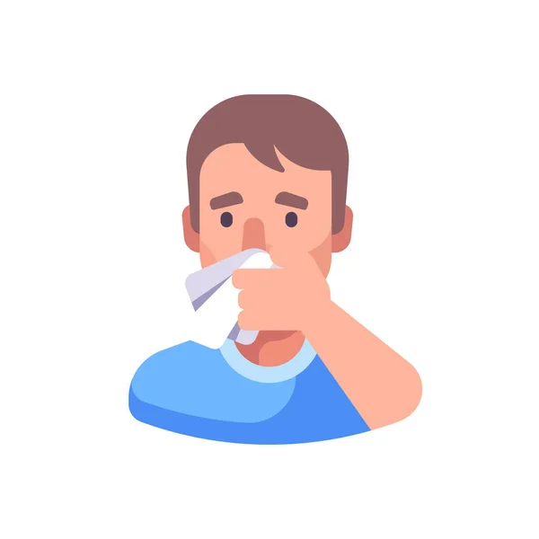 Hapşırırken Burnunu Ağzını Kapatan Bir Adam Enfeksiyon Önleme Düz Illüstrasyon — Stok Vektör