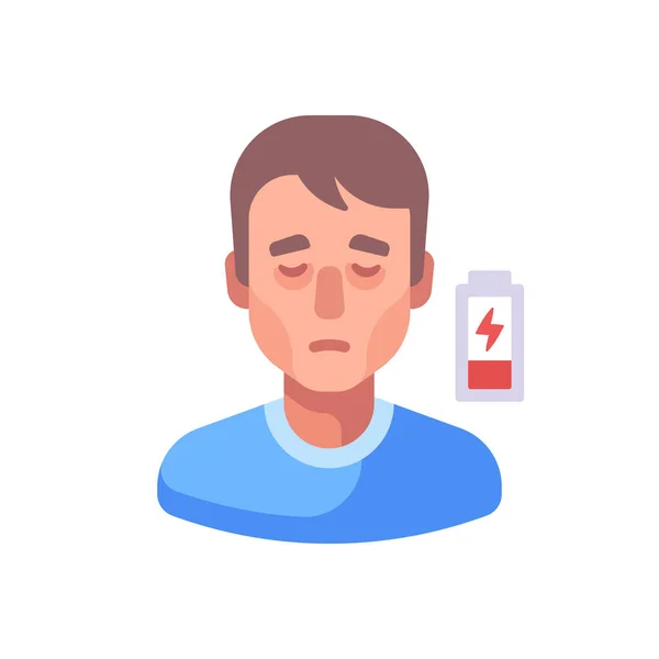 Ikona Nízkou Energií Únava Ploché Ilustrace Muž Cítí Unavený Ospalý — Stockový vektor