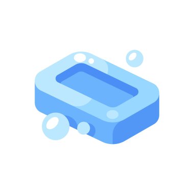 Kabarcık resimli mavi sabun çubuğu. Hijyen düzlüğü simgesi