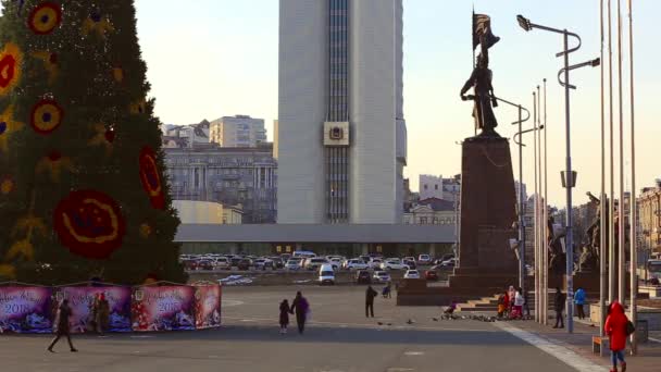 Vladivostok Przeddzień Nowego Roku 2018 Centralnego Placu Miasta Władywostok Choinki — Wideo stockowe
