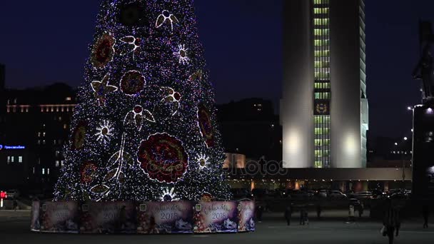 Vladivostok Yeni Yıl 2018 Arifesinde Vladivostok Şehir Giyinmiş Bir Noel — Stok video