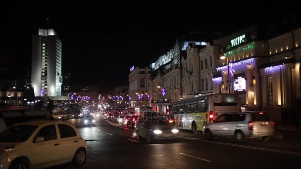 Вечір Владивосток Напередодні Новорічних Свят Центральна Вулиця Владивосток Владивосток Гру — стокове відео