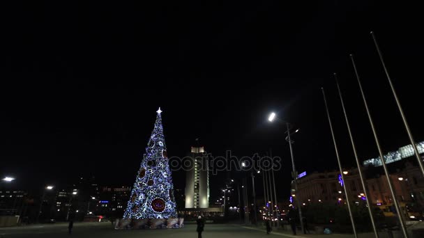 Vladivostok Przeddzień Nowego Roku 2018 Centralnego Placu Miasta Władywostok Choinki — Wideo stockowe