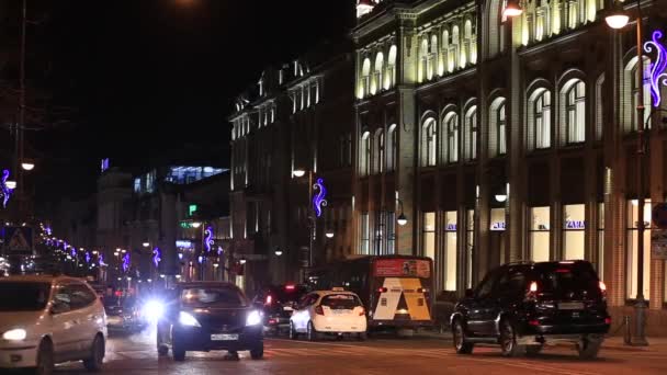 Avond Vladivostok Aan Vooravond Van New Year Vakantie Centrale Straat — Stockvideo