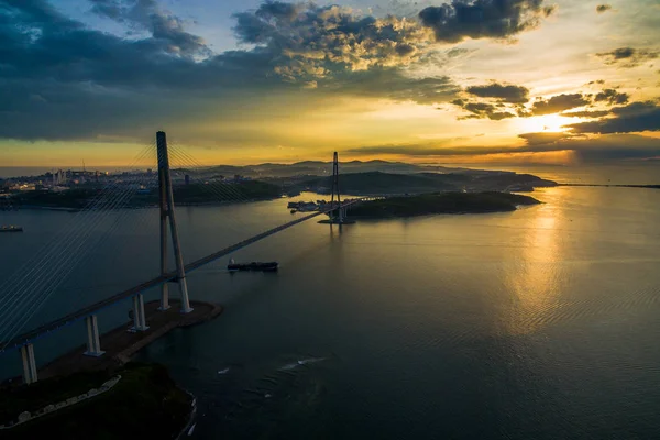 Удивительный Вид Воздуха Русский Мост Самый Длинный Мире Канатный Мост — стоковое фото