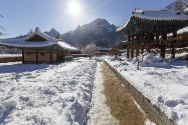 Budist tapınağı kışın Güney Kore'de kişi, asayişi ve meditasyon olmadan. Aralık. 2015