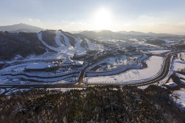 Пеончан Южная Корея Зимний Вид Горнолыжного Курорта Пхенчхане Южная Корея Лицензионные Стоковые Изображения