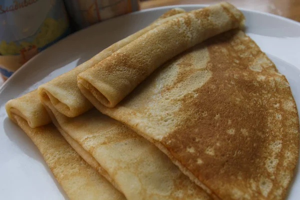 Preparación Del Plato Ruso Nacional Los Crepes Maslenitsa — Foto de Stock