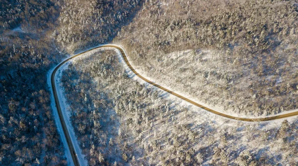 Вид Повітря Зимовий Сніг Покритий Лісовим Пейзажем — стокове фото