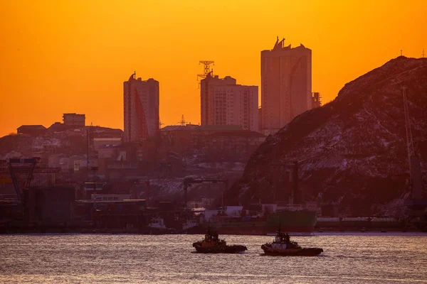 Vladivostok Russia 2017 Mercantile Navi Guerra Sulla Strada Nella Baia — Foto Stock