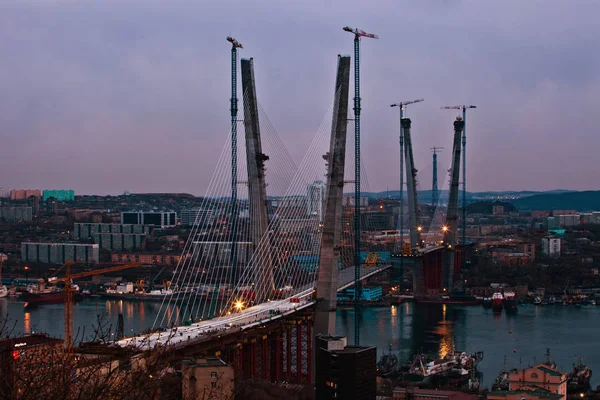 Construcción Del Puente Oro Través Del Cuerno Oro Vladivostok — Foto de Stock
