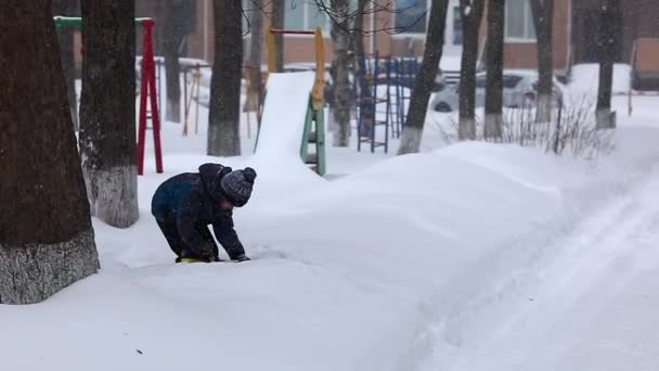 Mensen Gaan Het Bedrijfsleven Sneeuwval Mensen Lopen Sneeuw Sneeuwval Stad — Stockvideo